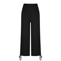 Ženske Capri hlače, ljetne Ležerne pamučne lanene široke kratke hlače s vezicama s džepovima