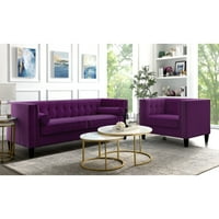 Lena Purple Velvet Club stolica - gumb za nalet, kvadratni espresso završni sloj konusne noge, kvadratna ruka