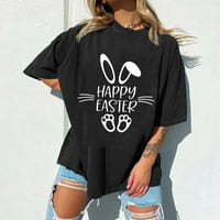 Sretna uskrsna košulja za žene zečevi uskrsna jaja grafička majica s kratkim rukavima slatka majica posada vrat
