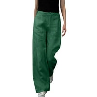 Ženske lanene hlače djeluju visoki struk široke noge ležerne hlače s džepovima l