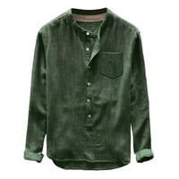 polo majice za muškarce, modne muške jesensko-zimske Ležerne bluze od lana i pamuka s dugim rukavima, zelena