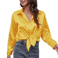 Ženska modna svilena košulja s dugim rukavima Vintage Solid Color Gumb Top Classic Business Light Tenic Majica