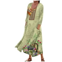 Ljetna haljina za žene, modni casual Print, Okrugli vrat, Rukav, široka haljina s džepovima