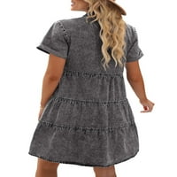 LookbookStore traper kratka haljina za žene prednja gumba dolje protočna slojevita babydoll haljina Foxy siva