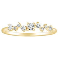 0. Karat okrugli bijeli prirodni dijamantni naglasak Zig Zag zaručni prsten 14K Čvrsto žuto zlato veličine-9.5