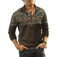 Muška ležerna pulover bluza s ovratnikom s kapuljačom s dugim rukavima u etničkom stilu, tiskani vrhovi s gumbima