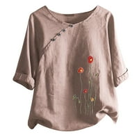 Moderni vrhovi za žene povremene žene plus gumb za ispis cvijeća pola rukave vintage majice bluze