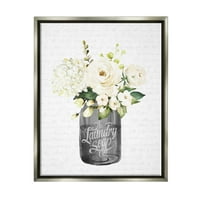 Stupell Industries Bijeli cvjetni cvjetovi praonice rublja Script Grafička umjetnost sjajna siva plutajuća uokvirena