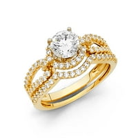 Jewels by lu 14K žuti zlatni prsten okrugli kubični cirkonia cz duo set veličine 10.5
