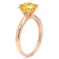 Žuti prirodni citrin okruglog reza od 1,0 karata, 14k ugravirano ružičasto zlato, vjenčani prsten za godišnjicu