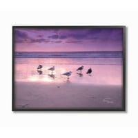 Stupell Home Decor Collection galebovi na plaži Purple Sunset Preveliki framirani Giclee teksturizirana umjetnost,