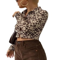 Ženski ležerni kardigan dugih rukava kratka majica modna majica s cvjetnim točkicama crop topovi iz 90-ih