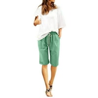 Ženske ljetne pamučne lanene hlače Plus size kratke hlače visokog struka na vezanje džepne hlače za odmor na plaži