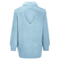 Ženski klasični džemper s okruglim vratom s labavim potplatom, boja džempera na vrhu je svijetloplava, veličina