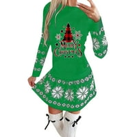 Žene modne ležerne haljine s dugim rukavima okrugli vrat A-Line Opete haljina Božićna tiskana casual zabavna haljina