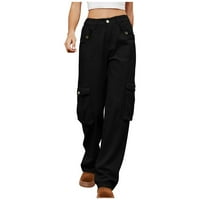 Ženske modne casual traper teretne hlače s elastičnim pojasom i personaliziranim džepovima