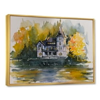 Dizajnin 'Dvorac s jesenskim stablima uz jezero' jezero kućište uokvireno platno zidni umjetnički tisak