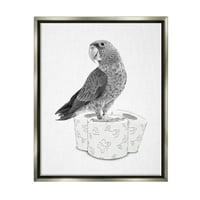Stupell Industries Parrot i toaletni papir Kupaonice životinje i insekti slikati sivi plutasti uokvireni umjetnički