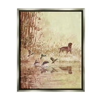 Stupell Pointer Dog & Ducks Lake Nature Animals & Insects Slikati sivi plutasti uokvireni umjetnički print zidni