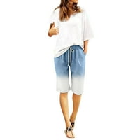 Bermudske kratke hlače za žene, ljetne casual kratke hlače s grafičkim printom i vezicama, pamučne lanene kratke