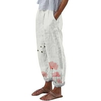 Žene ležerne elastične struke visoki struk džepne hlače maslačka cvjetni tisak Home Sports casual hlače bijele