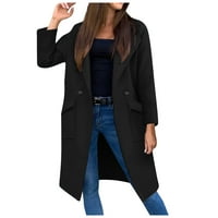 Ženska moda labava ležerna jesenska i zimska gumb za solidne boje Tweed jakna, crna