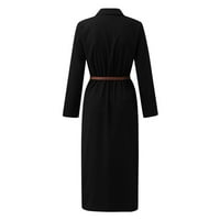 Ženska ležerna gumba dugačka haljina košulja dugačka rukava dugačka haljina crna xl