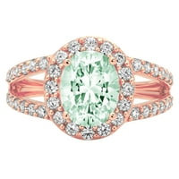 2.78CT ovalni rez zeleni simulirani dijamant 18K ruže zlato Angažiranje halo prstena Veličina 9.25