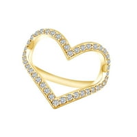 0. Karat okrugli oblik Bijeli prirodni dijamant Open Heart obećajte prsten u 14K žutom zlatu veličine-4.5