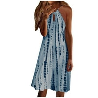 Haljine za žene bez rukava Mini dužina koljena ležerna ljetna tiskana halterska haljina plava 2xl