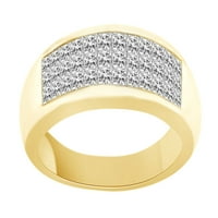 Muški zaručnički prsten s bijelim prirodnim dijamantom izrezanim princezom u tri reda u 14k žutom zlatu, veličina