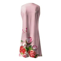 Ženske haljine bez rukava s cvjetnim printom, mini ljetna haljina s okruglim vratom u trendu, ružičasta