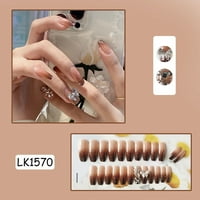 Stamens Umjetnost noktiju, čist luk lažnih noktiju djevojke slatki stil dugački pritisak na noktima nosivi gotovi