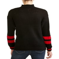Ženski pulover s lažnim vratom i prugastim rukavima