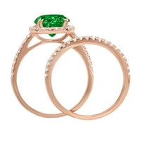 2. dijamant okruglog reza s imitacijom smaragda od ružičastog zlata od 18 karata s naglascima vjenčani set od