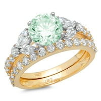 3. dijamant okruglog reza s imitacijom zelenog dijamanta od 18 karatnog žutog i bijelog zlata s naglascima vjenčani