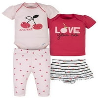 Gerber djevojčica Onesies Bodisuit, košulja, Skort i set hlača, 4PC