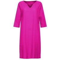 Ljetne haljine pamuk i posteljina s kratkim rukavima odmor poluvremeni V vrat Mini čvrsta boja ljubičasta haljina
