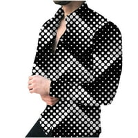 Muški vrhovi- ovratnik s dugim rukavima, gumb za ispis, bluza Slim casual, za proljetne jeseni crni xxxl