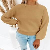 Ženski Okrugli izrez s dugim rukavima s lampionom casual labav rebrasti pletenina jednobojni mekani pulover vrhovi