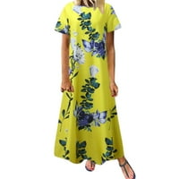 qazqa ženske ležerne ljetne cvjetne tiskane haljine s kratkim rukavima s džepovima žuta xxl