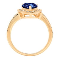 Plavi prsten od imitacije tanzanita u obliku kruške od 2,36 karata u žutom zlatu od 14 karata s aureolom za godišnjicu