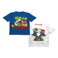 Super Mario Bros. Boys Yoshi & Novi logotip grafičke majice, 2-pack, veličine 4-18