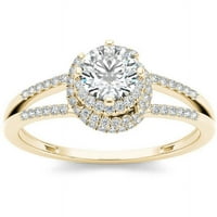 Carat T.W. Dijamantski podijeljeni SHANK HALO 10KT zaručnički prsten od žutog zlata
