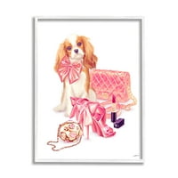 Stupell Industries Upscale Dog Pink Bow Modni dodaci Šminka uokvirena zidna umjetnost, 30, dizajn Ziwei Li