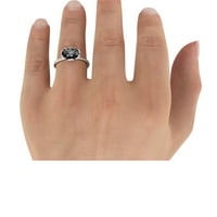 14K bijelo zlato 1. CTW crni dijamantni prsten s dijamantima cvijeta vintage halo