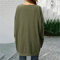 BVNARTY Ženska ljetna moda O-Neck Solid Pocket Casual Tops bluza bluza dugih rukava Army Green s