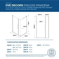 OVE Decors Pasadena 42- in. W in. H Pravokutni kutni tuš kućište s okretnim okvirima bez tuša u Orb W Policama