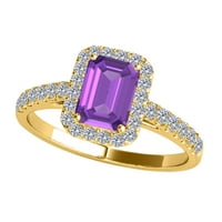Nakit je 2. Dijamantni ametistički zaručnički prstenovi u obliku smaragda za žene, 10k ružičasto, žuto i bijelo