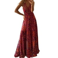 Mini haljine za žene s V-izrezom cvjetni print duga haljina bez rukava Boemska plaža duga haljina